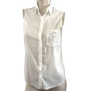 TOMMY HILFIGER Womens 2 White Sleeveless‎ Collared Blouse Top Shirt Lacy Pocket